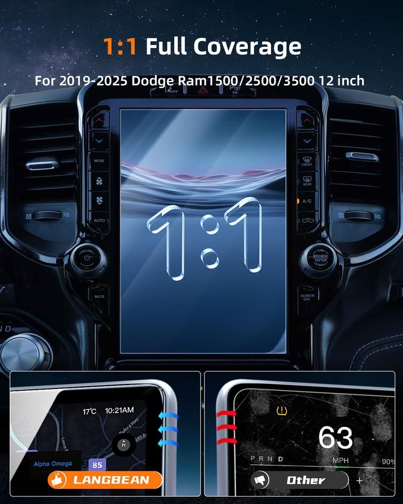 LANGBEAN Anti-Glare Matte 12-Inch Screen Protector for 2019-2025 Dodge Ram1500/2500/3500 Infotainment Touchscreen, 9H Tempered Glass/Anti-Fingerprint 2024 2025 Ram1500 Accessories - Image 2